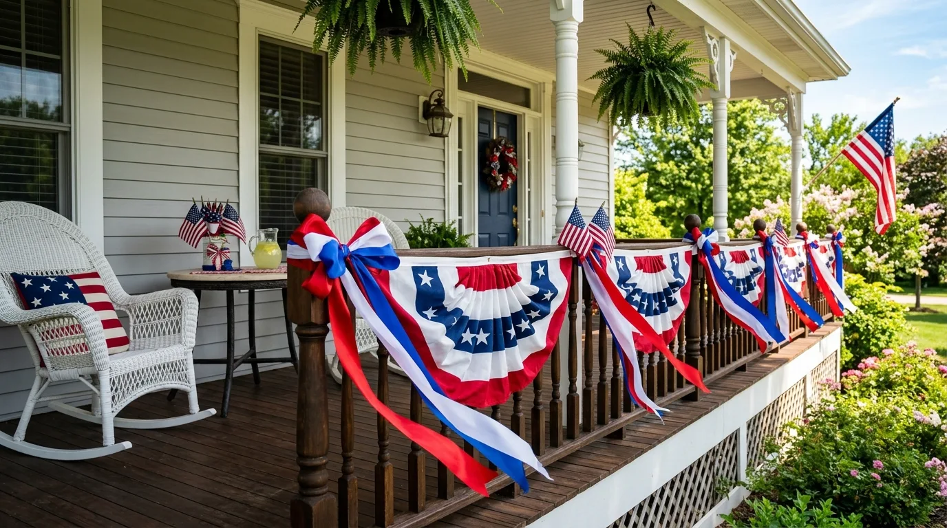 Use stars sparingly for 13 Festive 4th of July Front Porch Decor Ideas in Red White and Blue