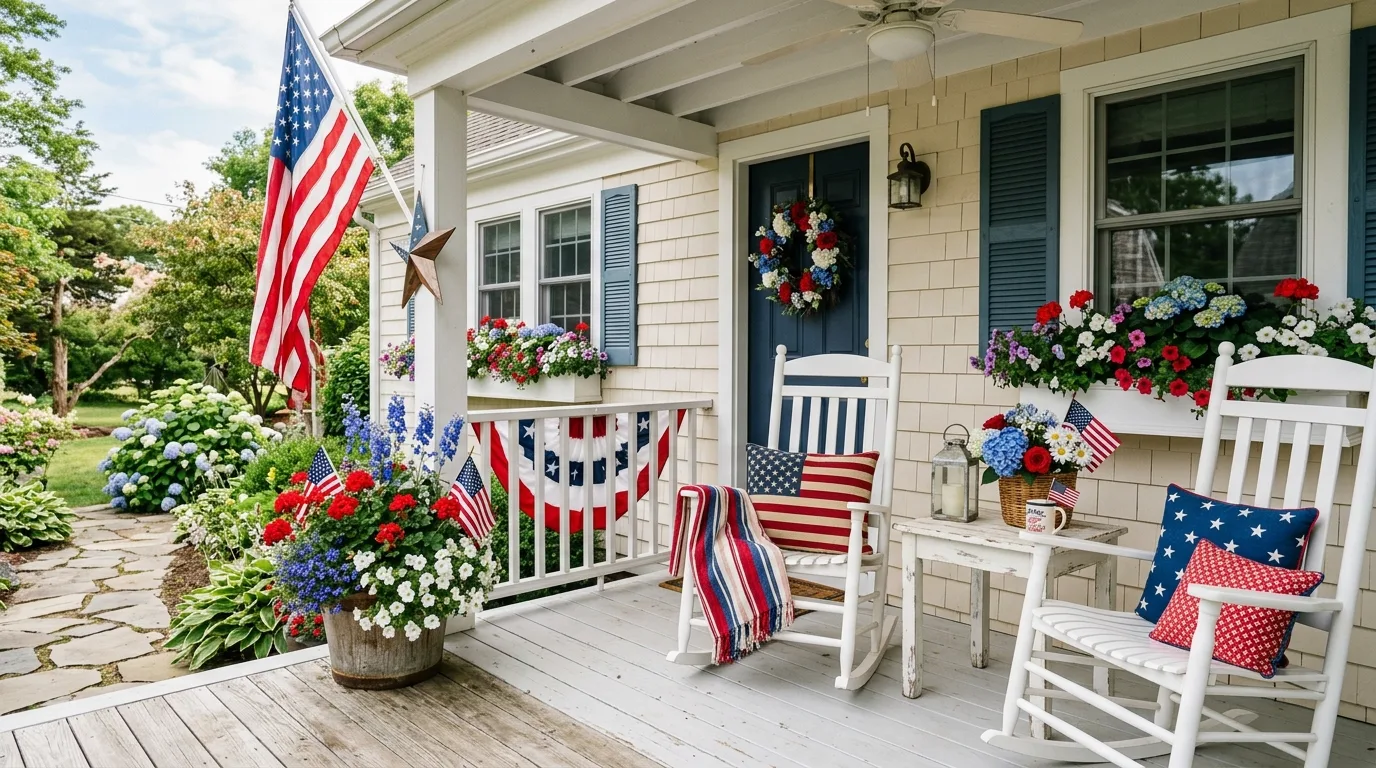 Coordinate with your exterior finishes for 13 Festive 4th of July Front Porch Decor Ideas in Red White and Blue