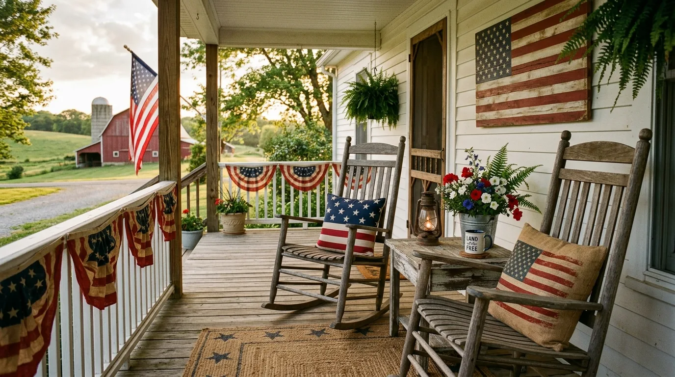 Style planters with flags or flowers for 13 Festive 4th of July Front Porch Decor Ideas in Red White and Blue