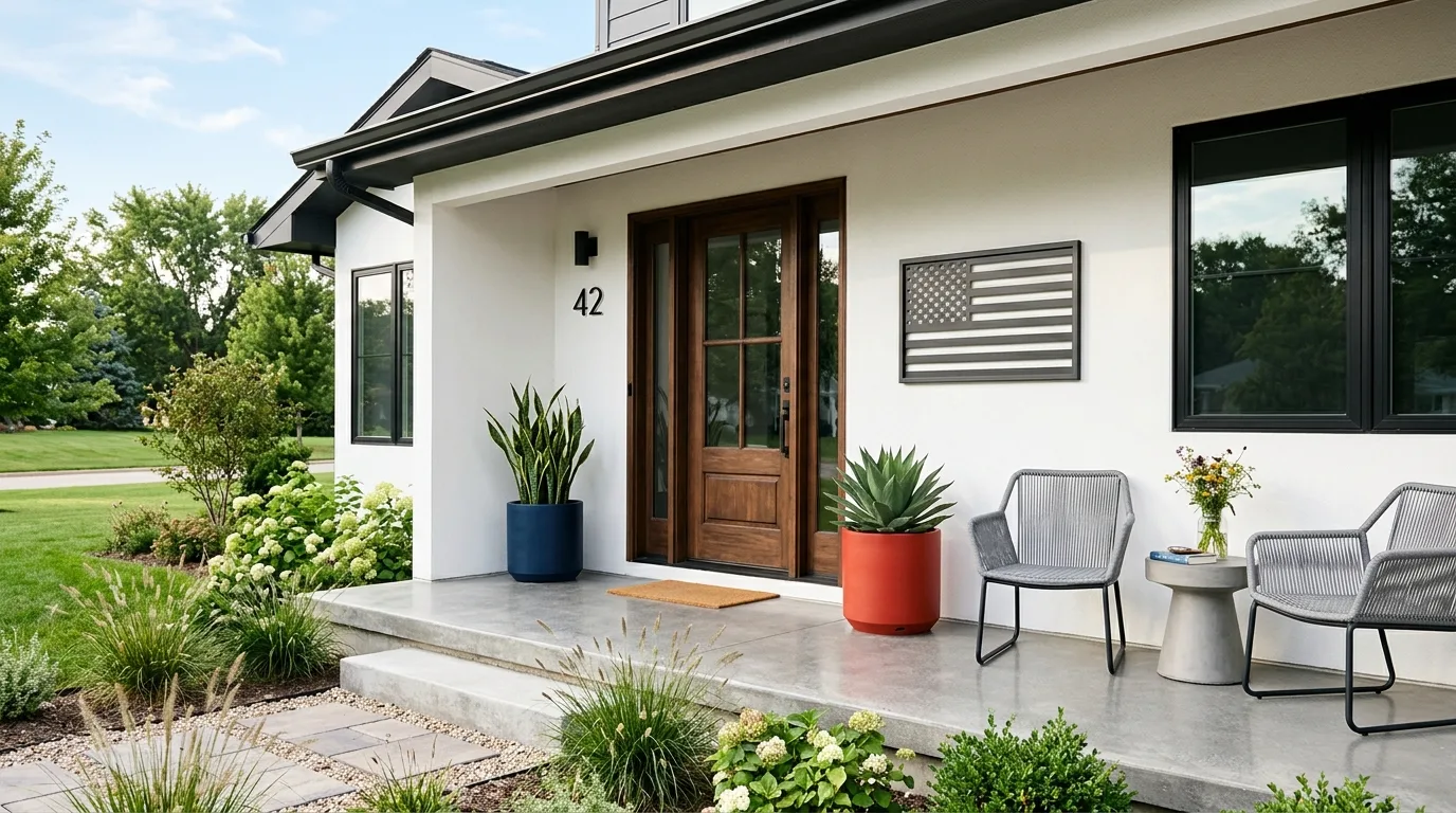 Use a patriotic wreath on the door for 13 Festive 4th of July Front Porch Decor Ideas in Red White and Blue