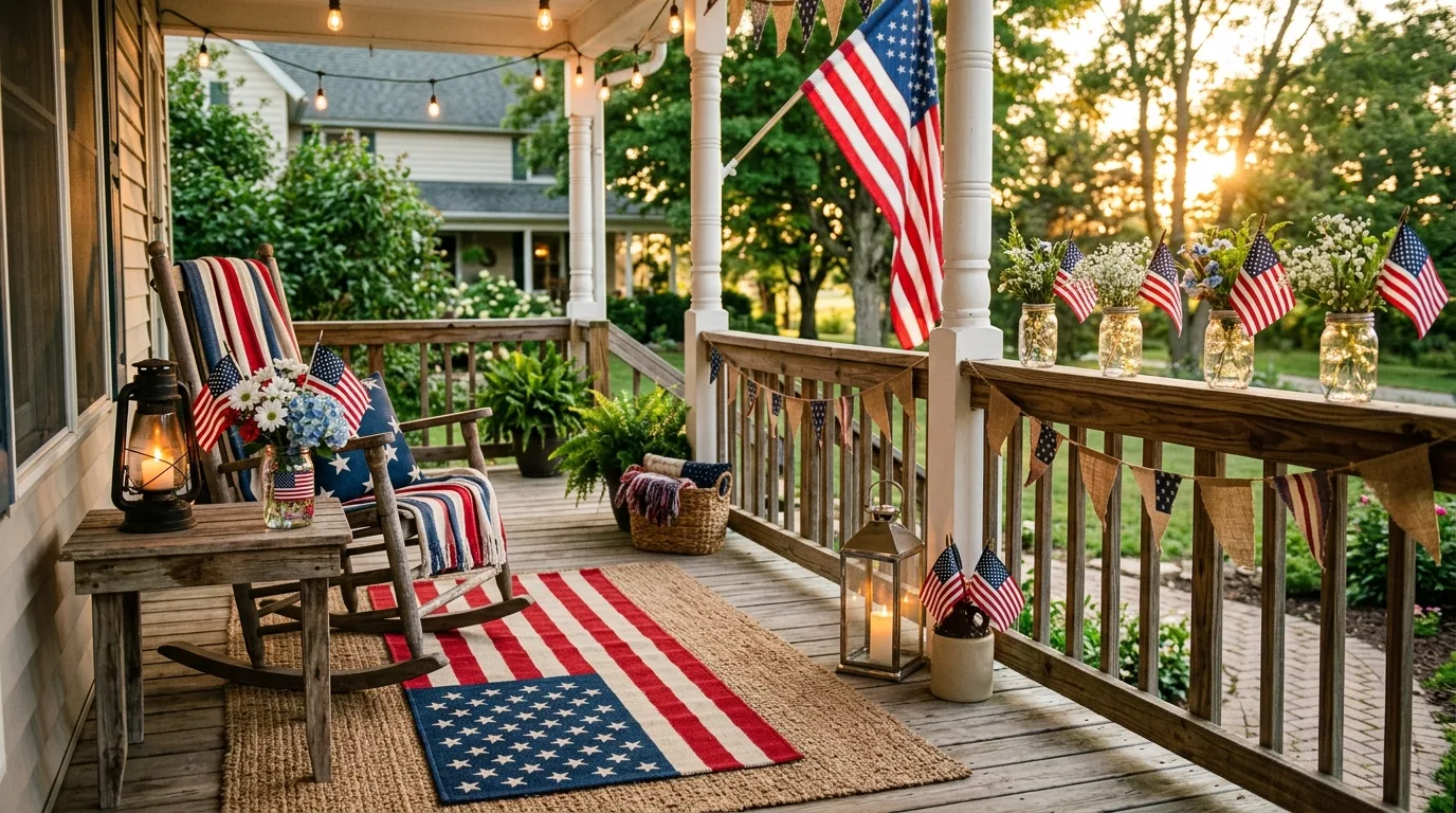 Add striped or blue porch pillows for 13 Festive 4th of July Front Porch Decor Ideas in Red White and Blue