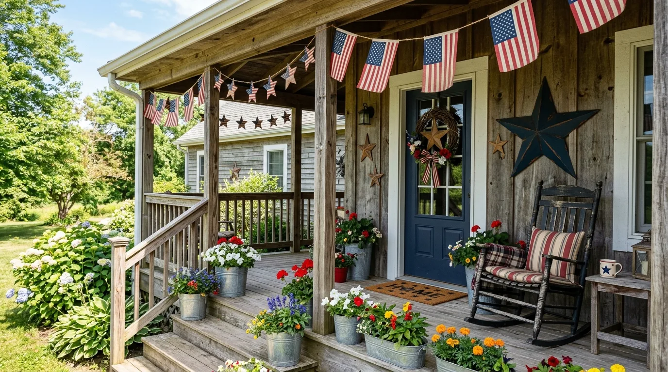 Use wooden signs or crates for 13 Festive 4th of July Front Porch Decor Ideas in Red White and Blue