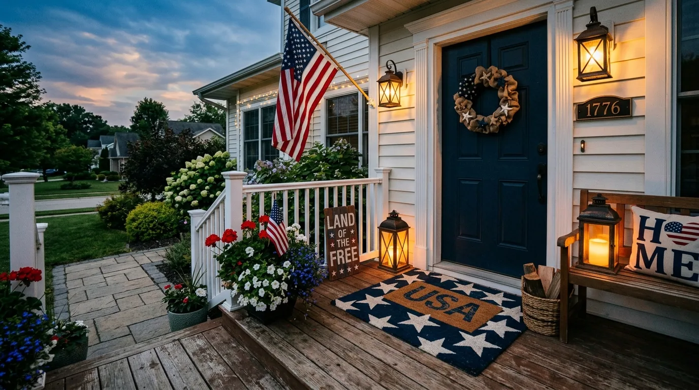 Keep furniture simple and relaxed for 13 Festive 4th of July Front Porch Decor Ideas in Red White and Blue