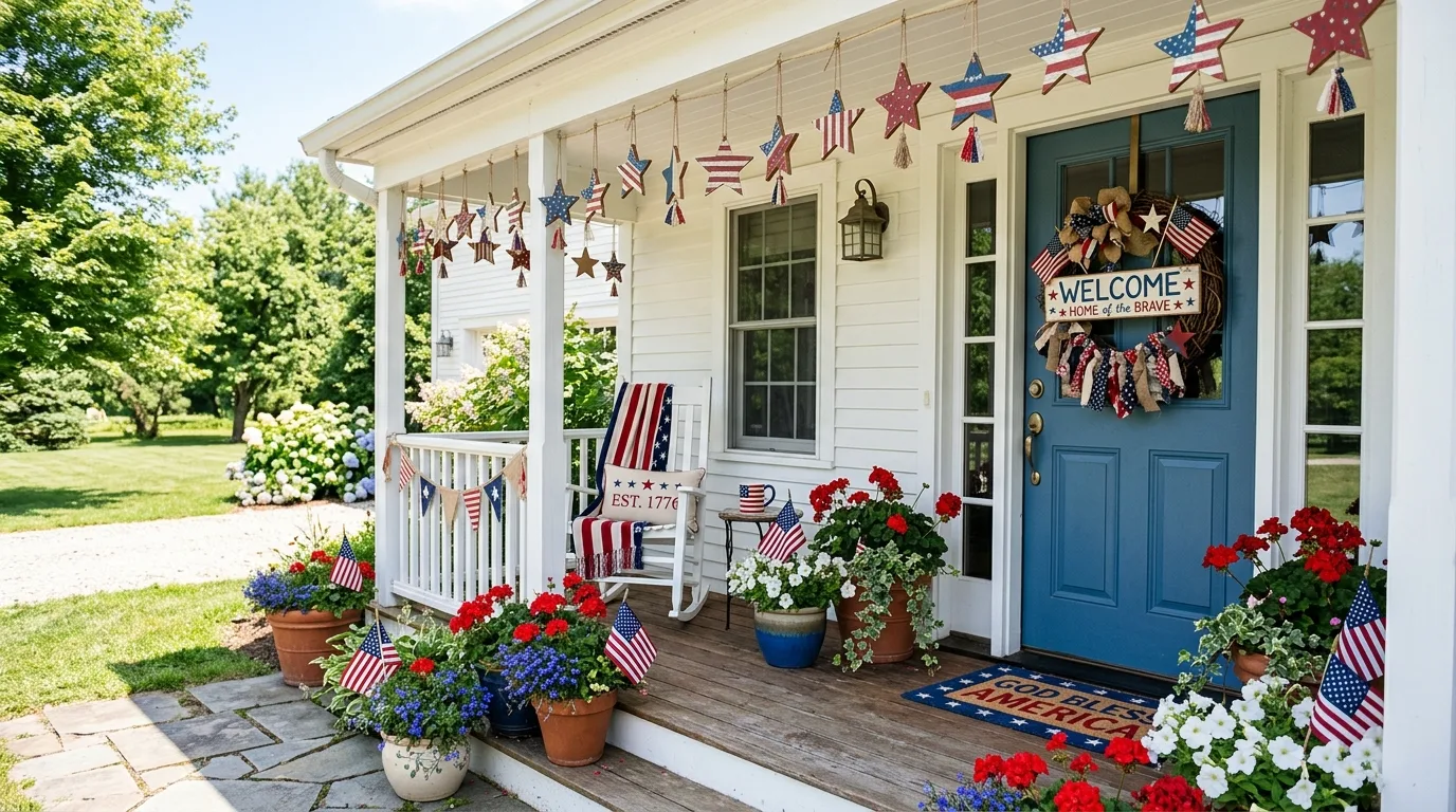 Create a patriotic lounge corner for 10 Dazzling 4th of July Outdoor Decor Ideas for Your Backyard BBQ