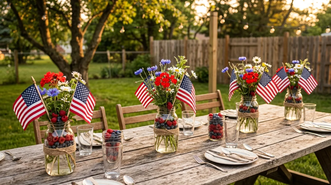 Style a fire pit area for evening for 10 Dazzling 4th of July Outdoor Decor Ideas for Your Backyard BBQ