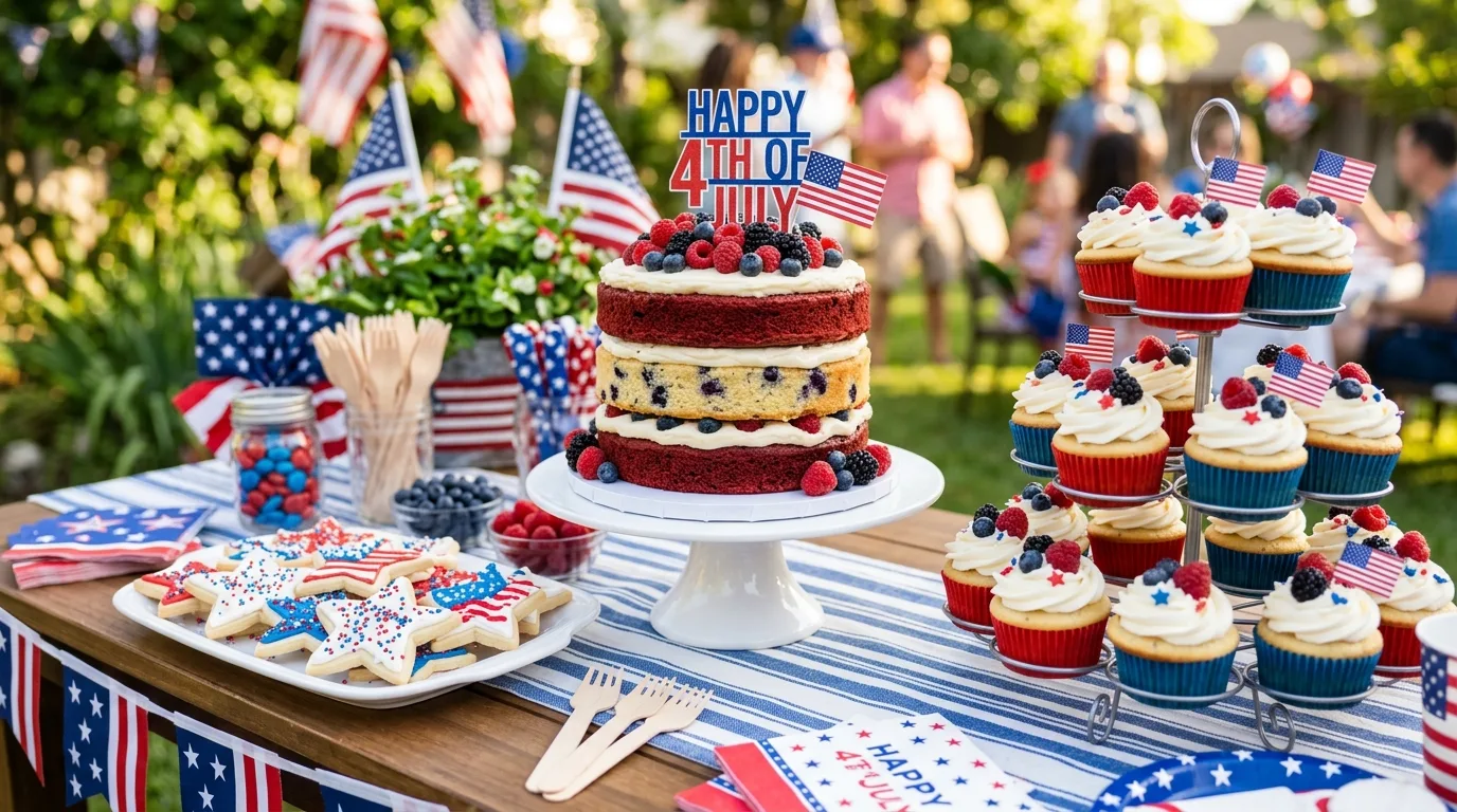 Style a festive dessert station for 11 Patriotic 4th of July Party Ideas for a Star-Spangled Bash