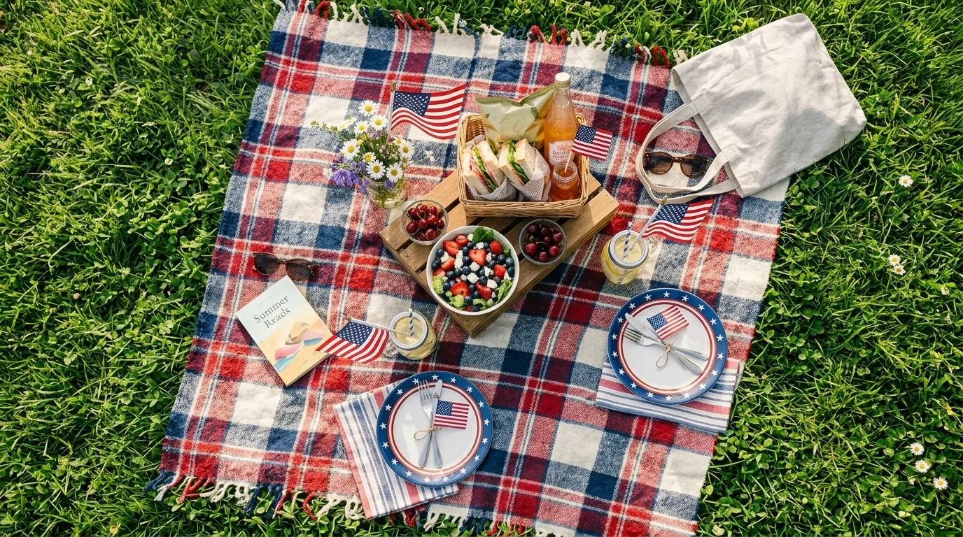 Use throw pillows and blankets in patriotic tones for 11 Patriotic 4th of July Party Ideas for a Star-Spangled Bash