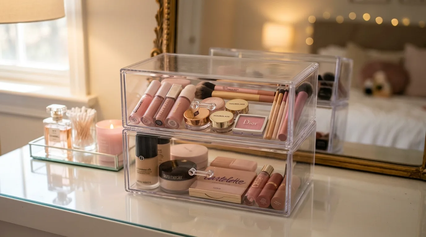 Line pantry shelves with matching bins for 10 Sleek Acrylic Storage Containers for a Modern Organized Look