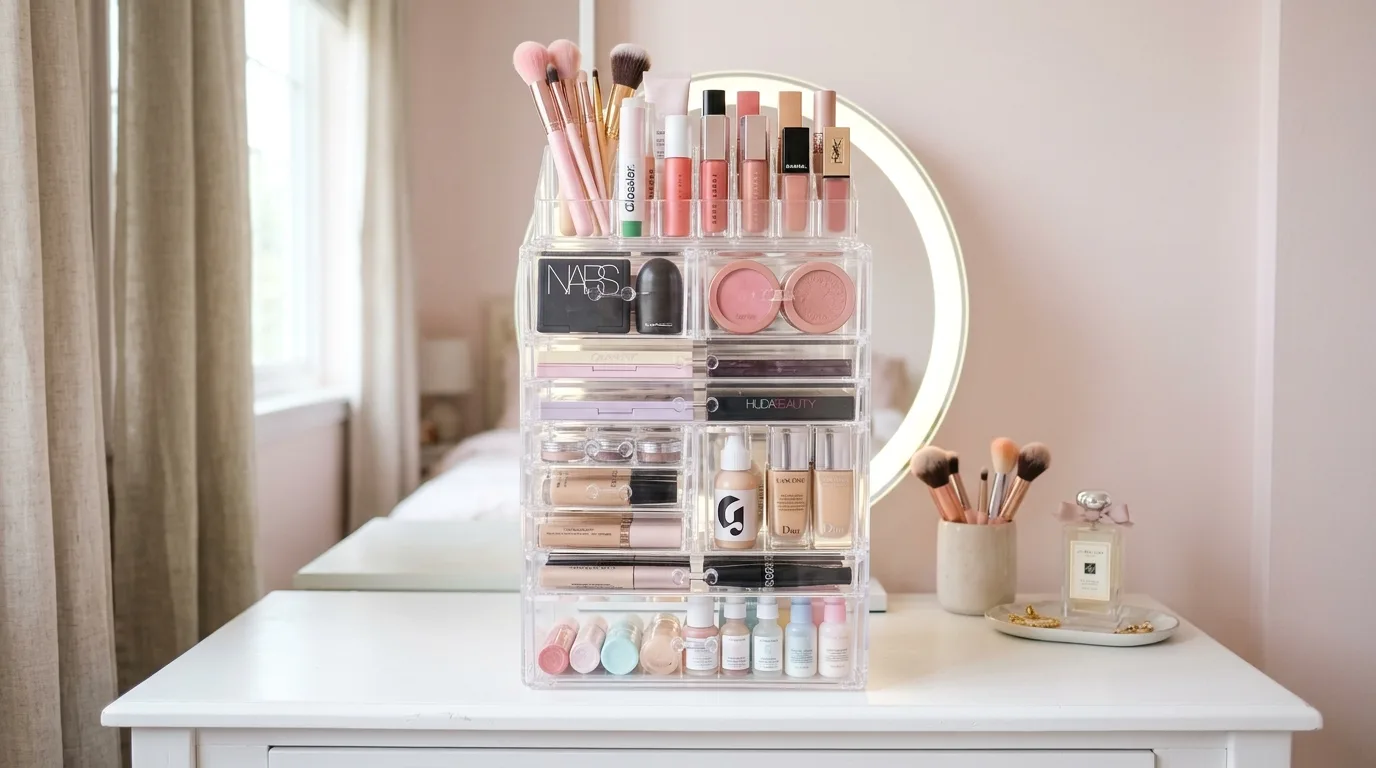 Use lipstick and makeup towers for 10 Sleek Acrylic Storage Containers for a Modern Organized Look