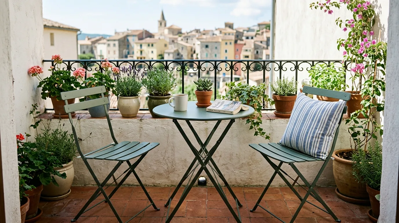 Choose folding furniture for flexibility for 11 Apartment Balcony Ideas for Renters on a Budget