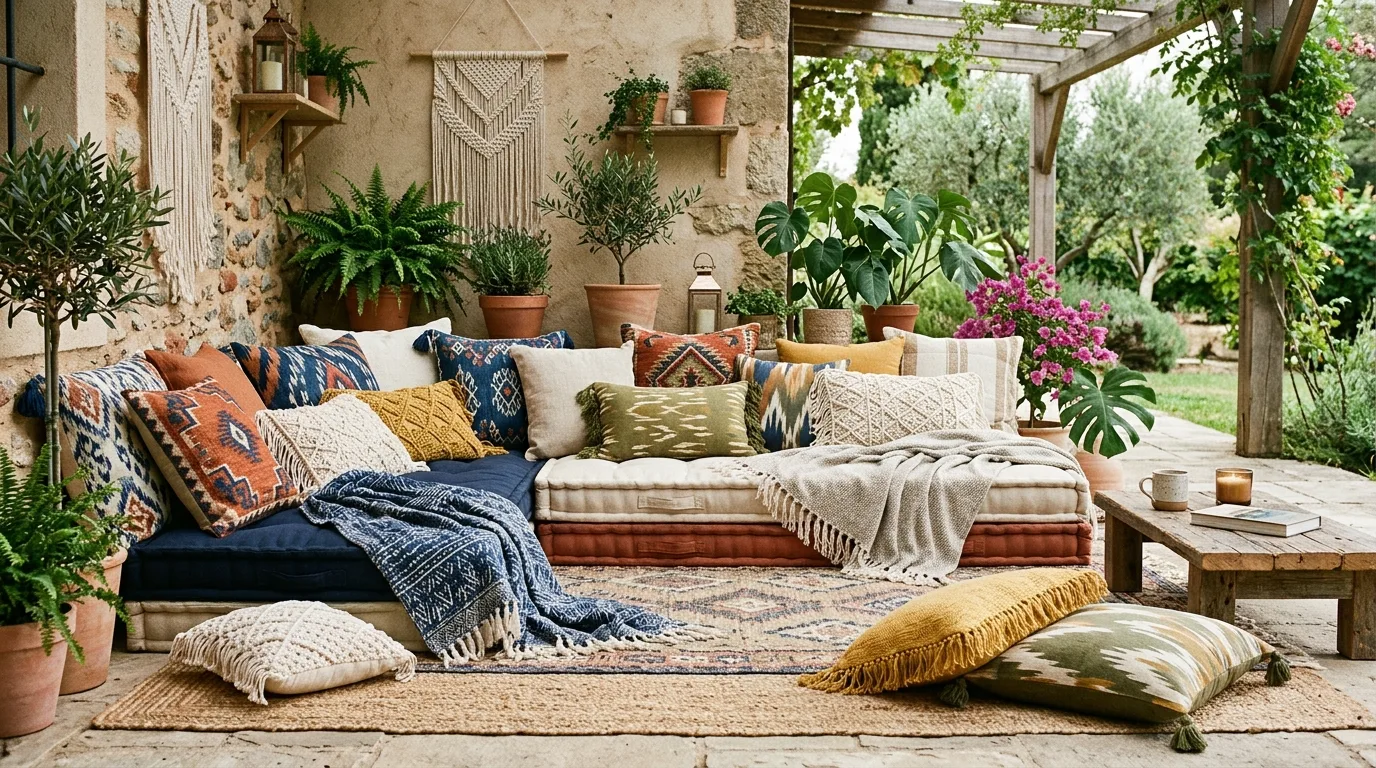 Layer in cushions and throws for 11 Apartment Balcony Ideas for Renters on a Budget