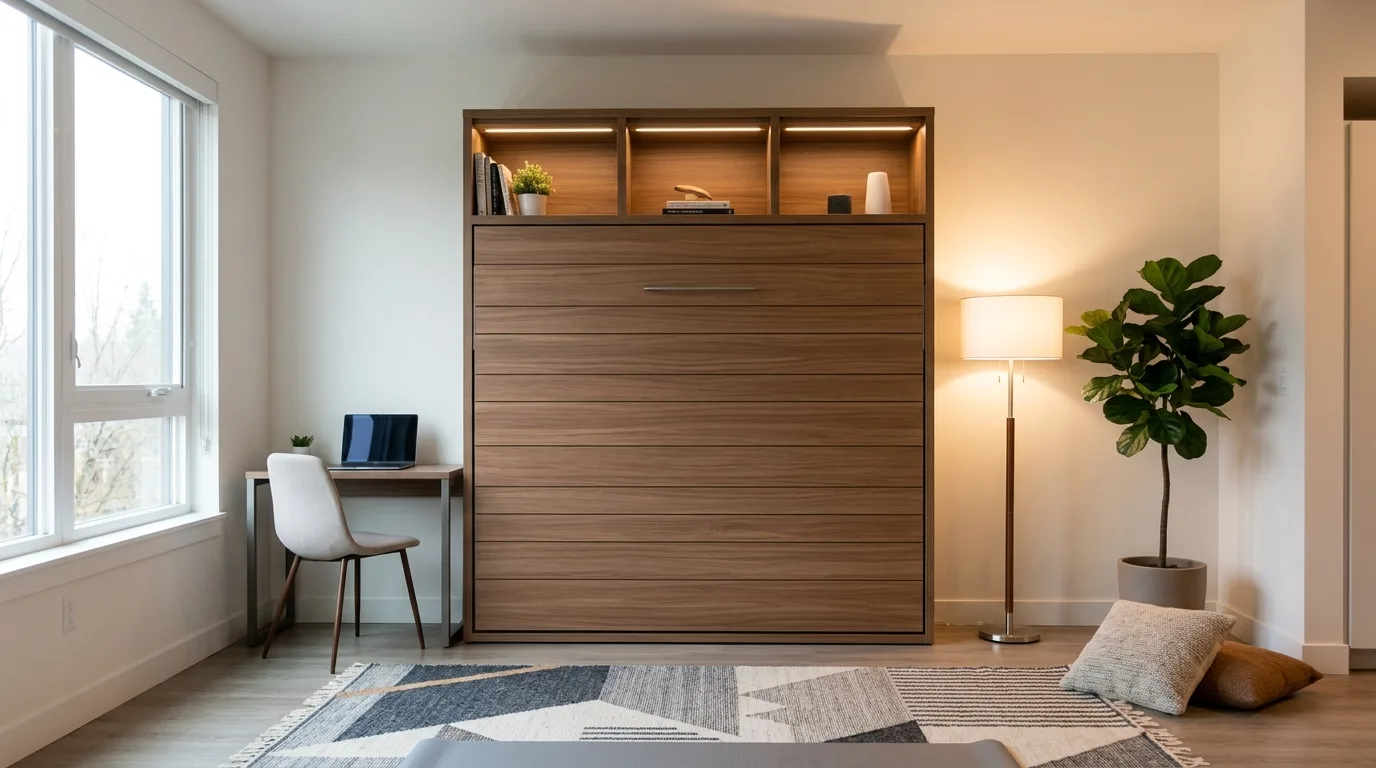 Use a Murphy or fold-down bed for 10 Space-Saving Ways to Arrange a Bed in a Small Bedroom