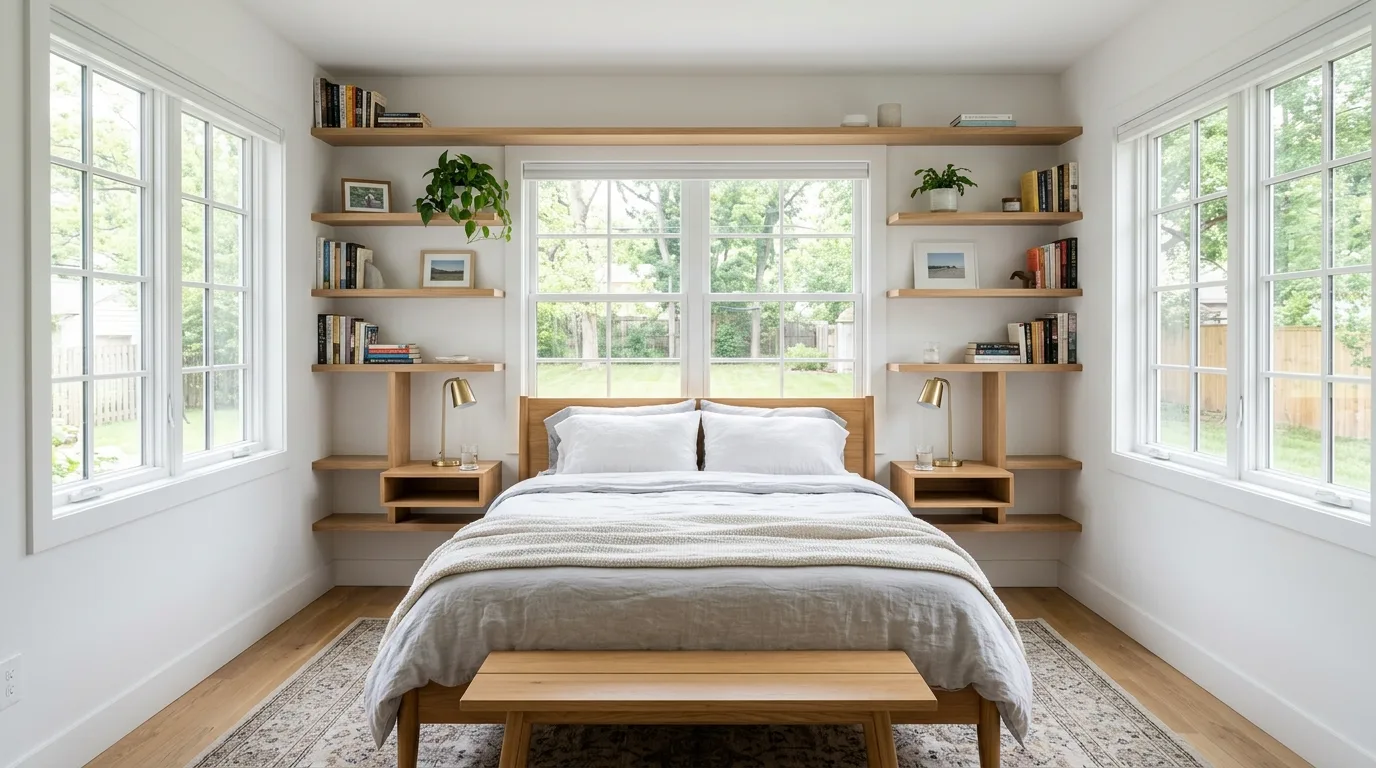 Use the window wall carefully for 10 Space-Saving Ways to Arrange a Bed in a Small Bedroom