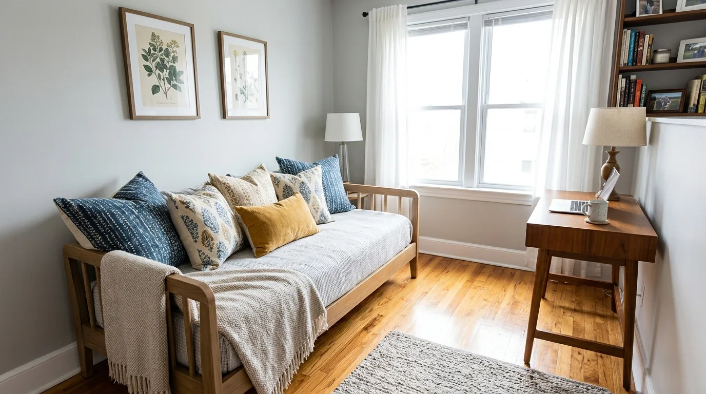 Choose a daybed for double duty for 10 Space-Saving Ways to Arrange a Bed in a Small Bedroom