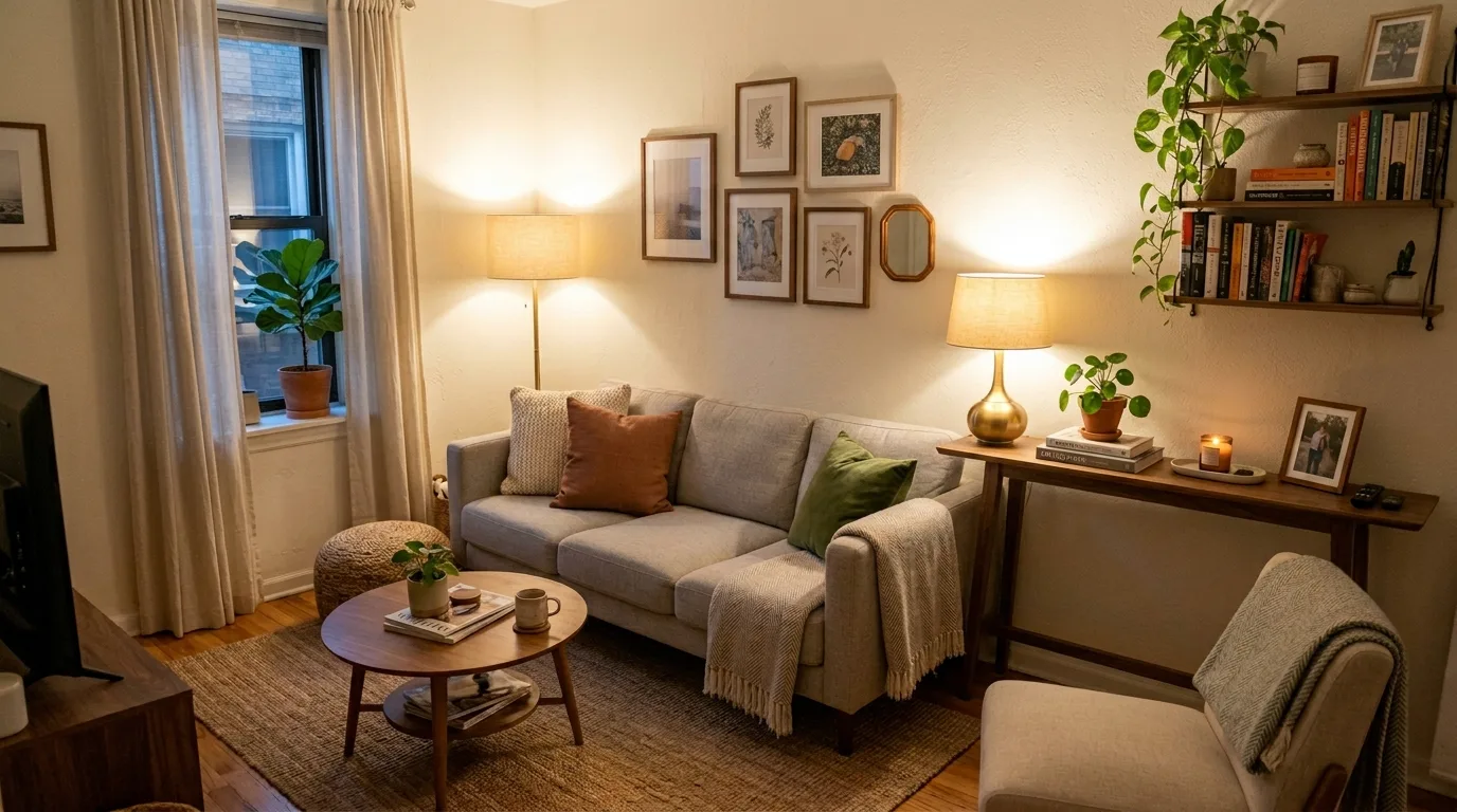 Add layered lighting for depth for 13 Essential Tips to Arrange Furniture in a Small Living Room