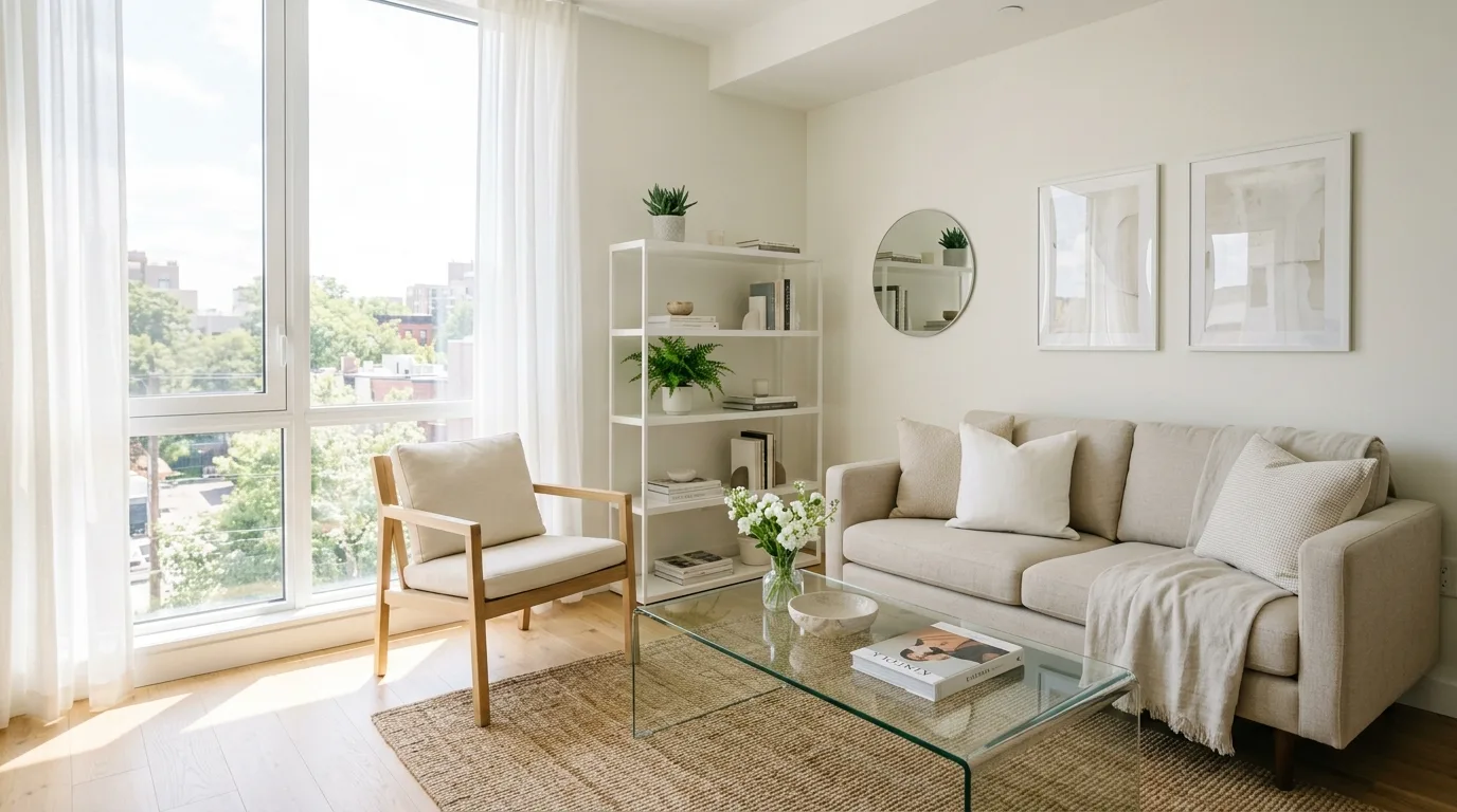 Use a glass or visually light coffee table for 13 Essential Tips to Arrange Furniture in a Small Living Room