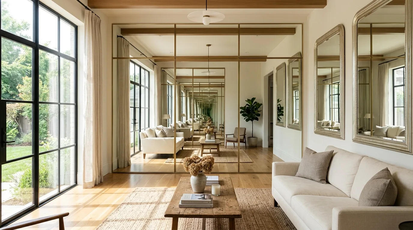 Bring in mirrors to extend the light for 13 Essential Tips to Arrange Furniture in a Small Living Room