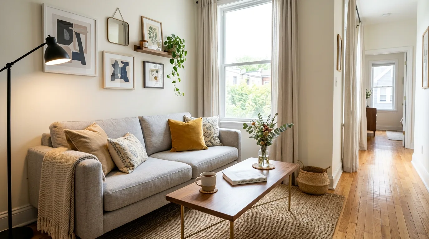Work with a narrow room instead of against it for 12 Clever Ways to Arrange Furniture in an Awkward Living Room