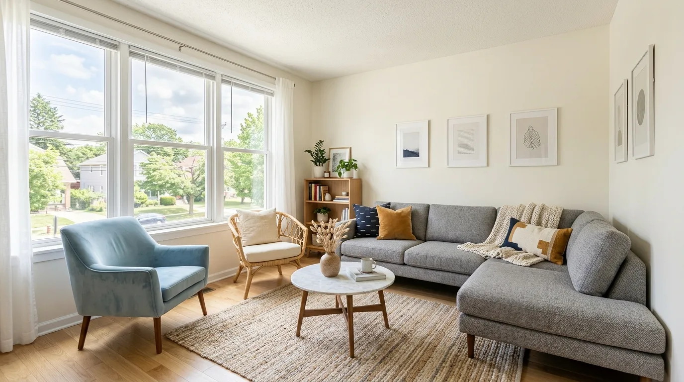 Use an L-shape for small challenging rooms for 12 Clever Ways to Arrange Furniture in an Awkward Living Room