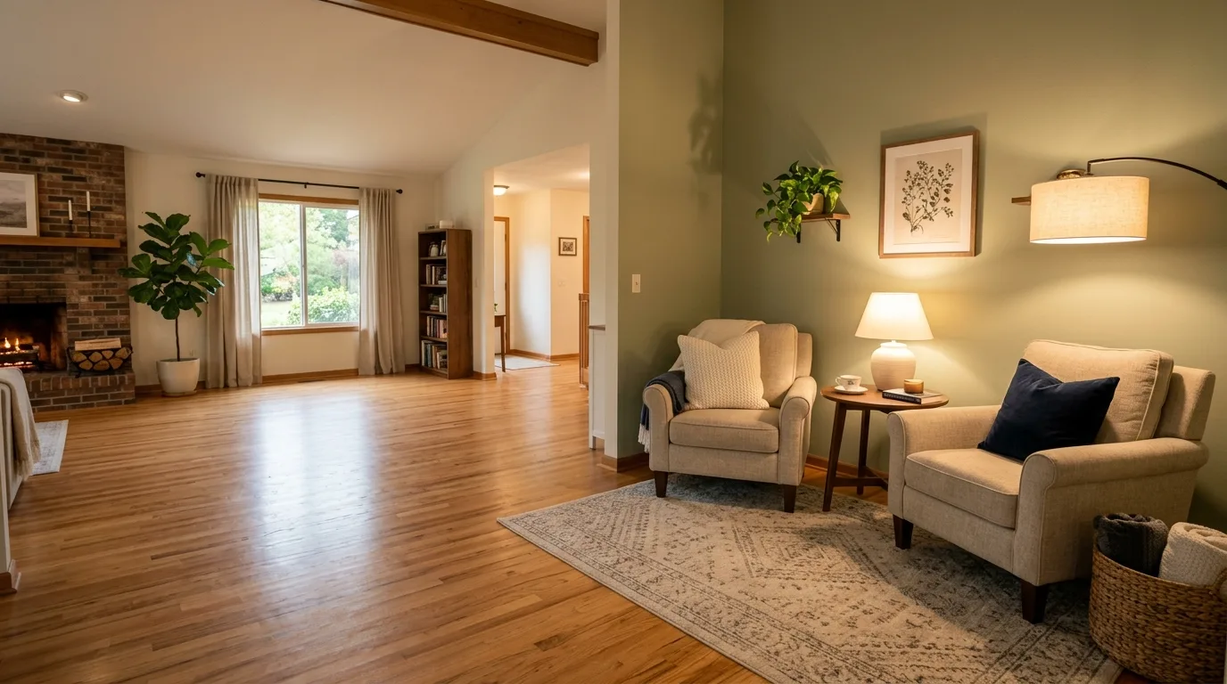 Open the middle by shifting seating outward for 12 Clever Ways to Arrange Furniture in an Awkward Living Room