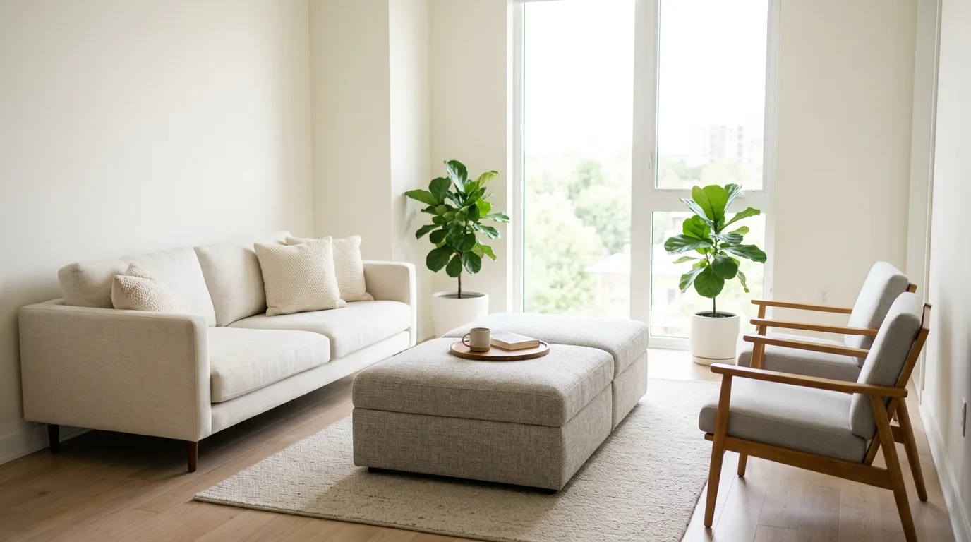 Choose multifunctional pieces for 12 Clever Ways to Arrange Furniture in an Awkward Living Room