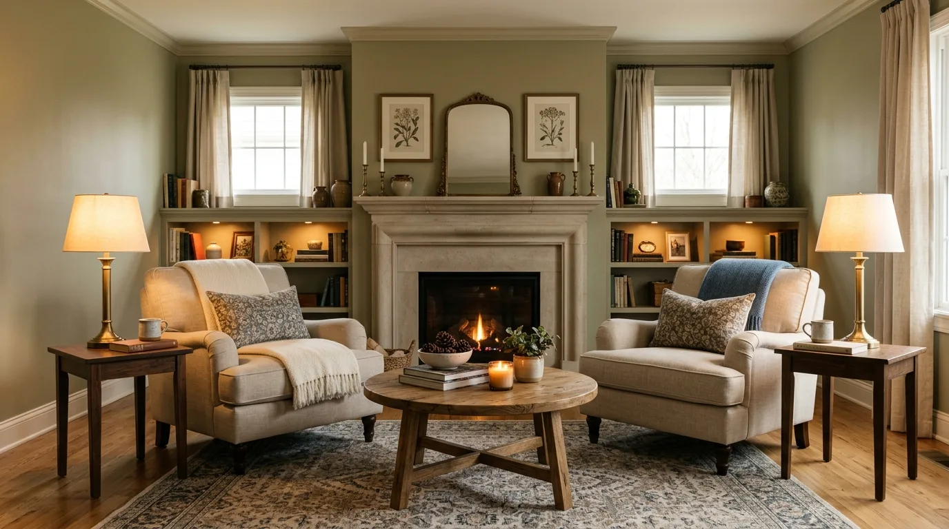 Create symmetry with chairs and tables for 12 Clever Ways to Arrange Furniture in an Awkward Living Room