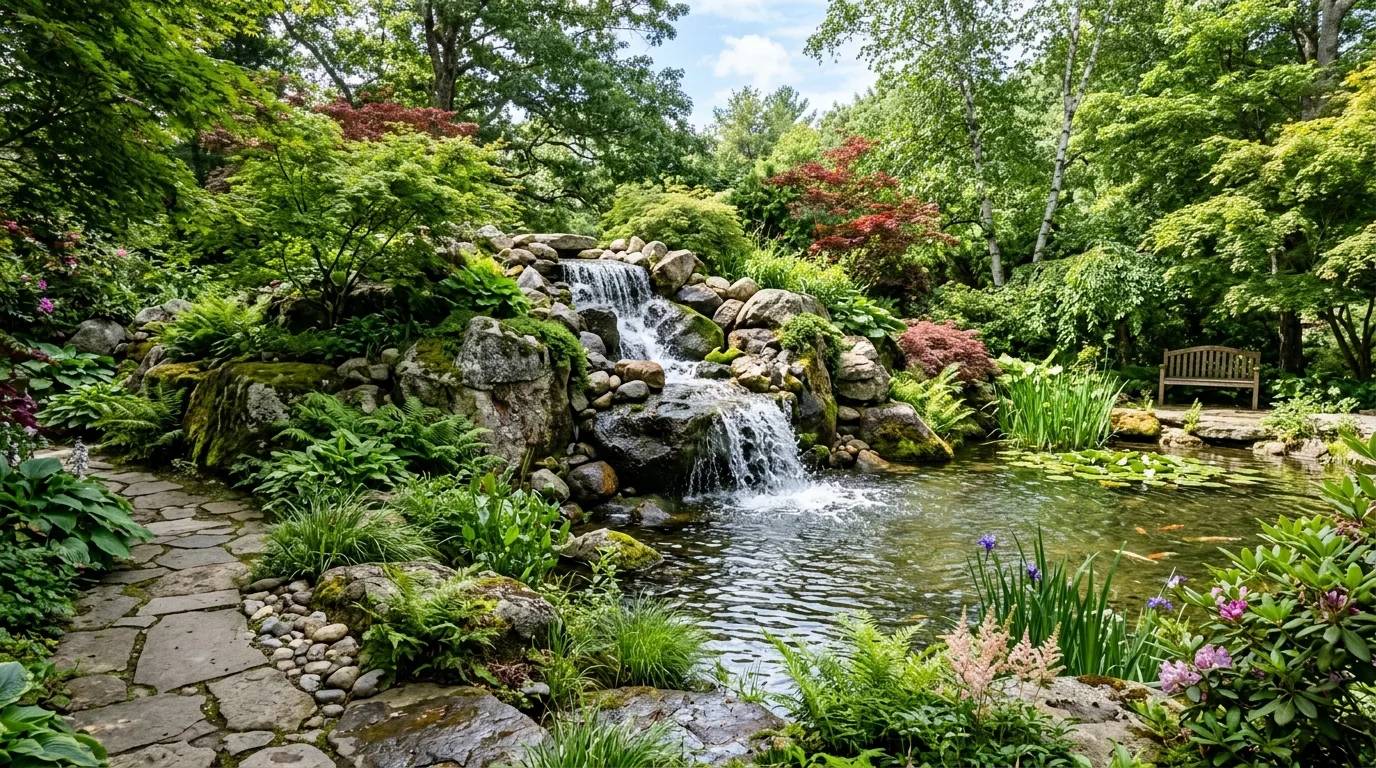 Add a water feature for atmosphere for 12 Stunning Backyard Landscape Design Ideas to Transform Your Yard