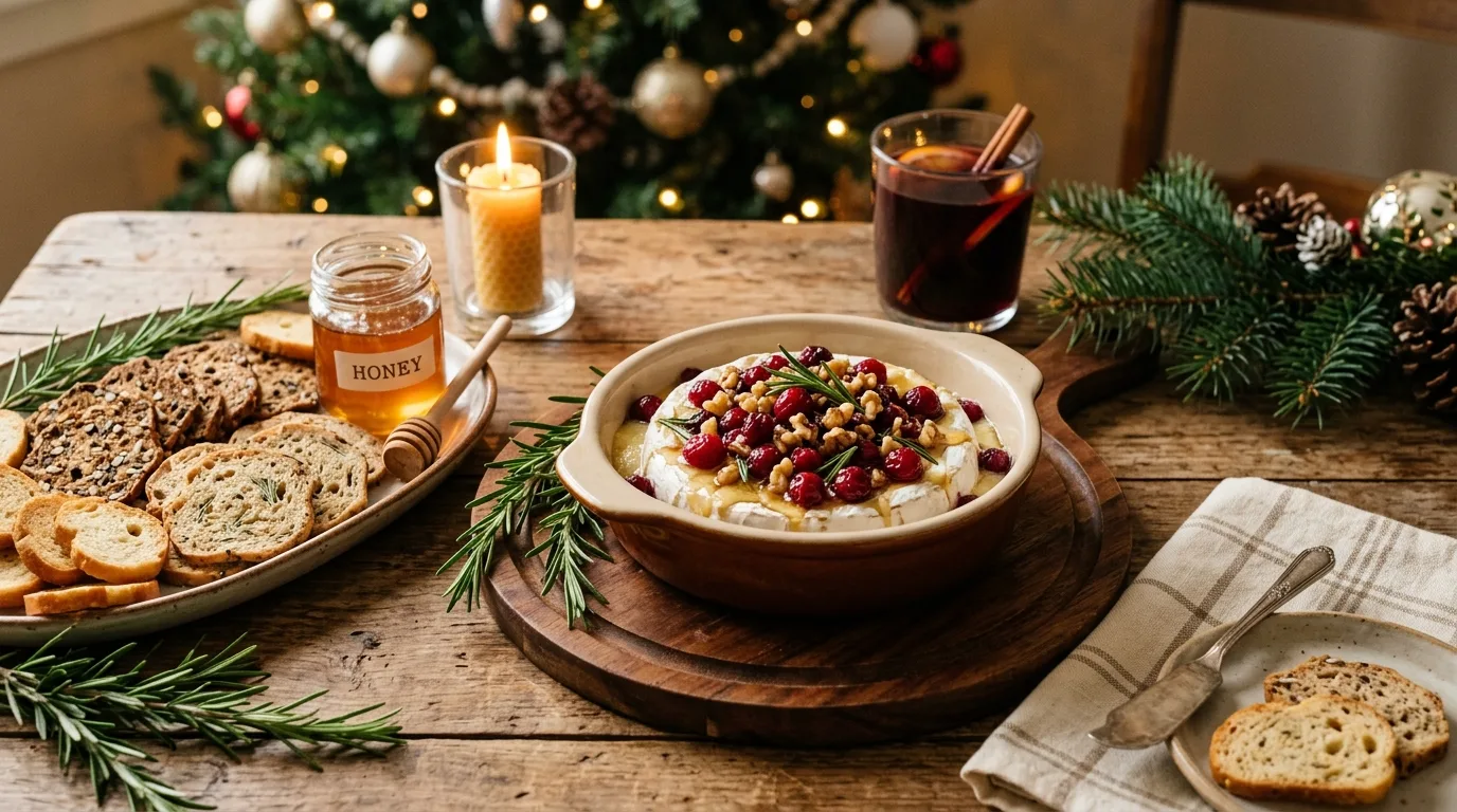 Use a pretty baking dish or board for 11 Easy Baked Cranberry Brie for a Festive Holiday Appetizer