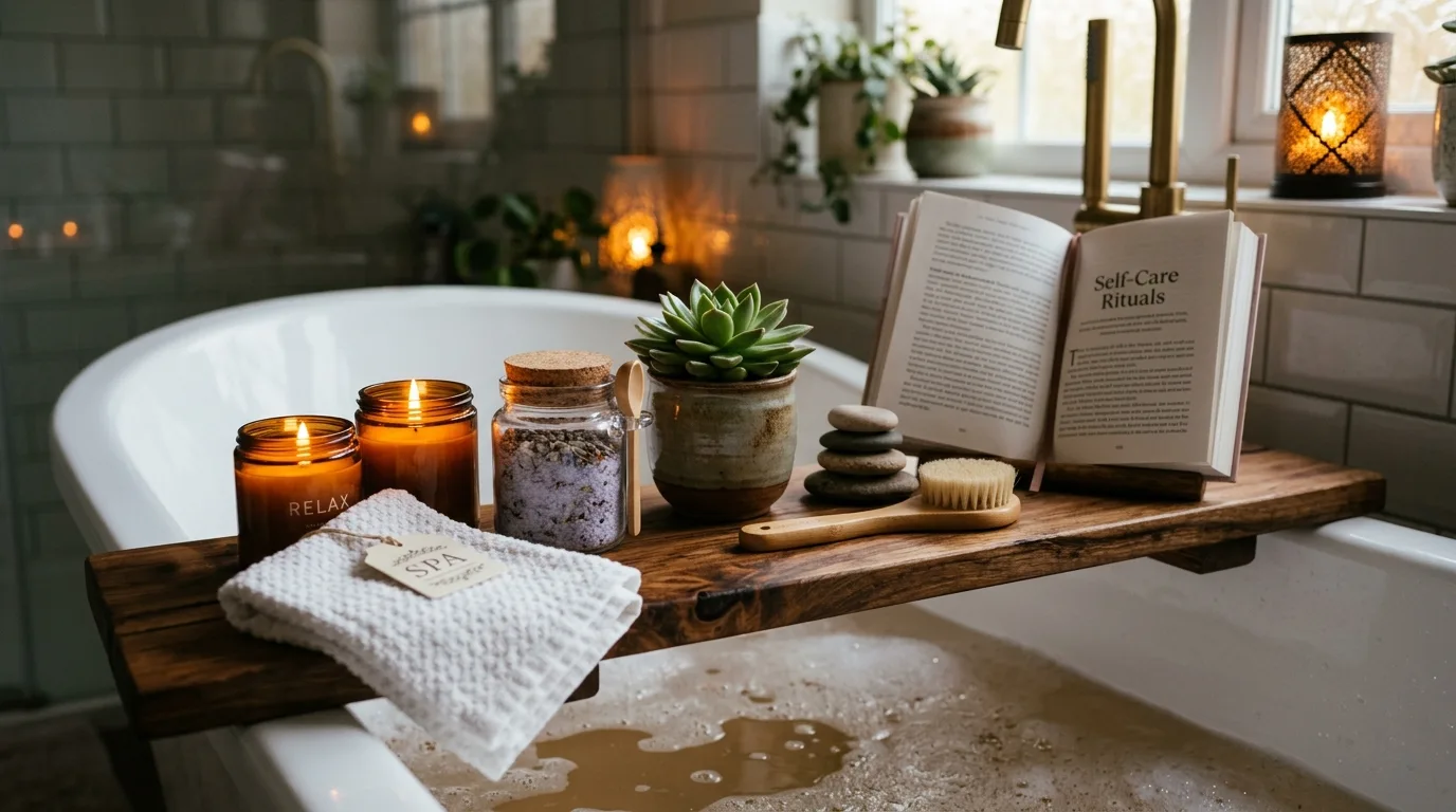 Add one luxurious bath tray for 12 Inspiring Bathroom Decor Ideas for a Spa-Like Feel