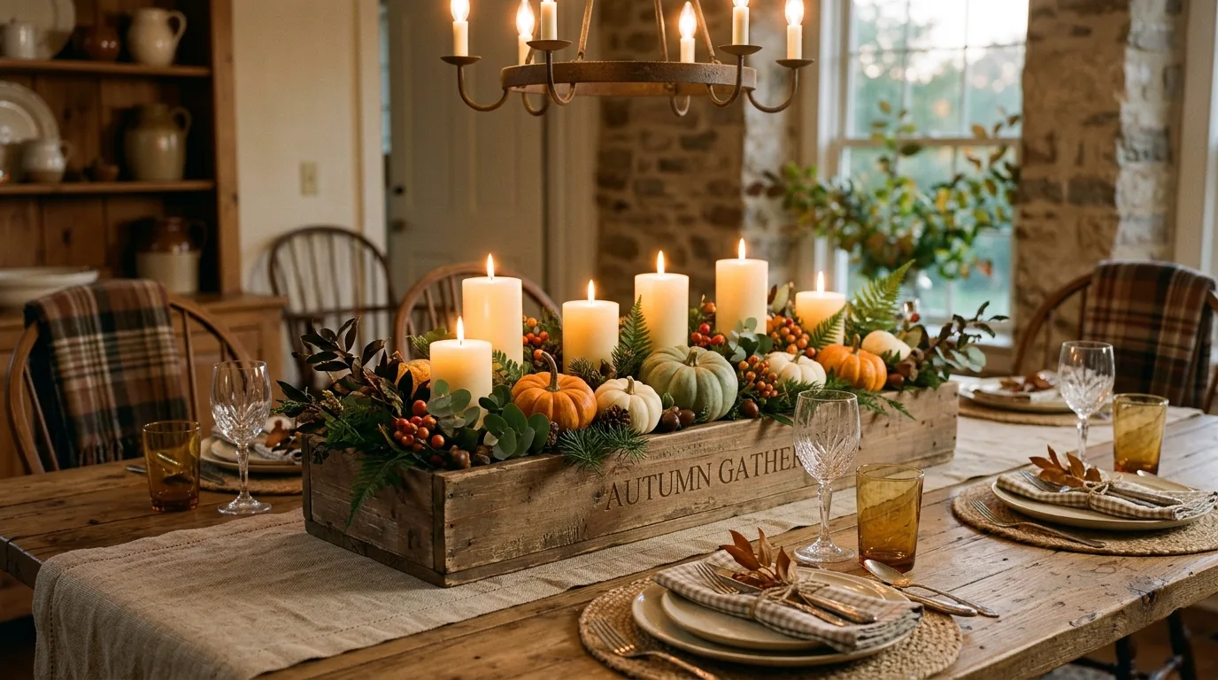 Let the table runner support the arrangement for 13 Beautiful Fall Centerpieces for a Stunning Thanksgiving Table