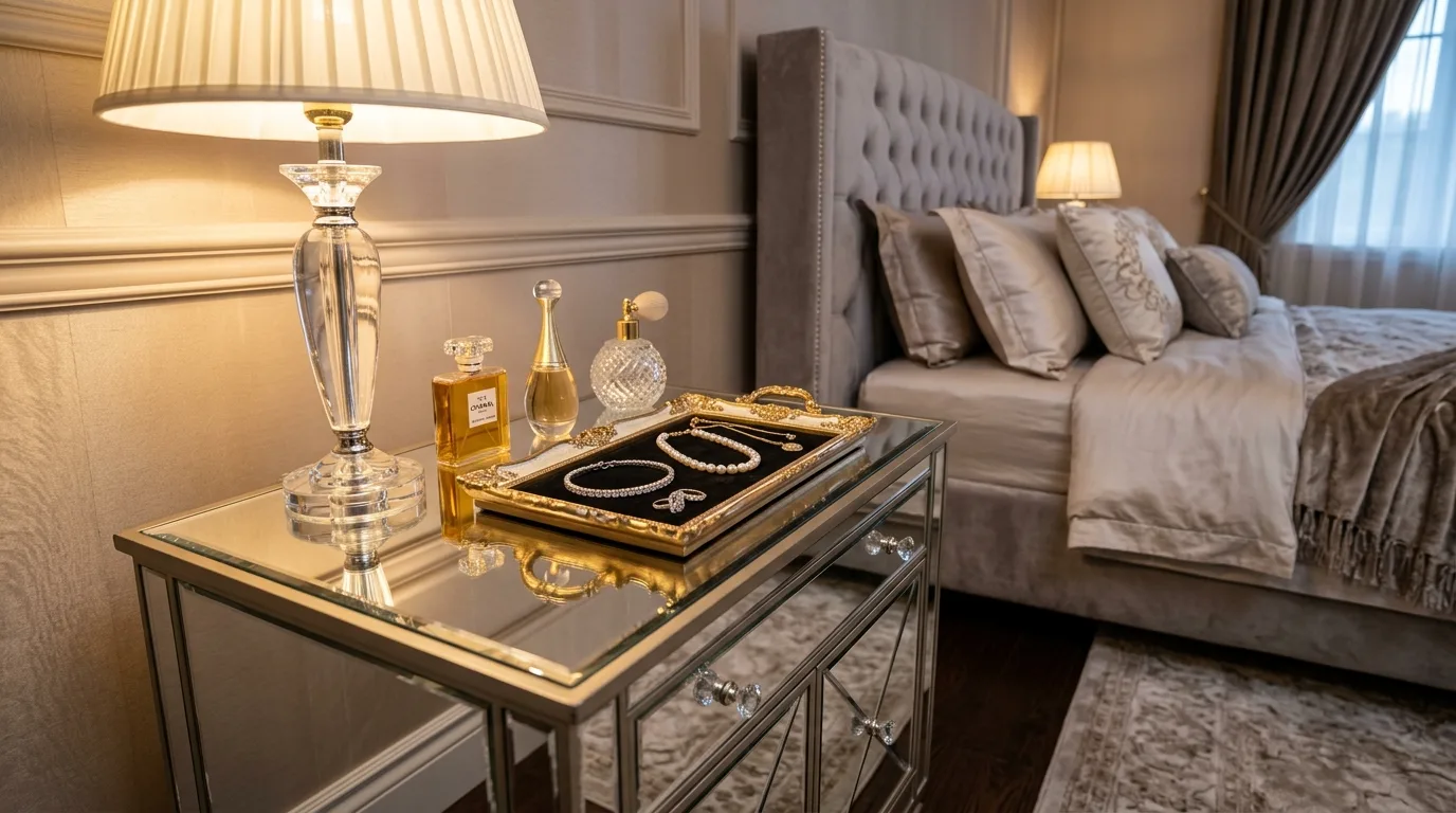 Use a tray to contain smaller items for 10 Beautiful Nightstand Decor Ideas for a Polished Bedroom