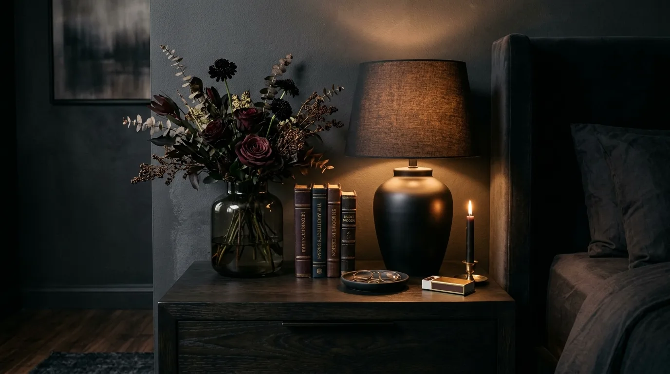 Create contrast with light and dark for 14 Best Nightstand Decor Ideas to Style Like a Designer