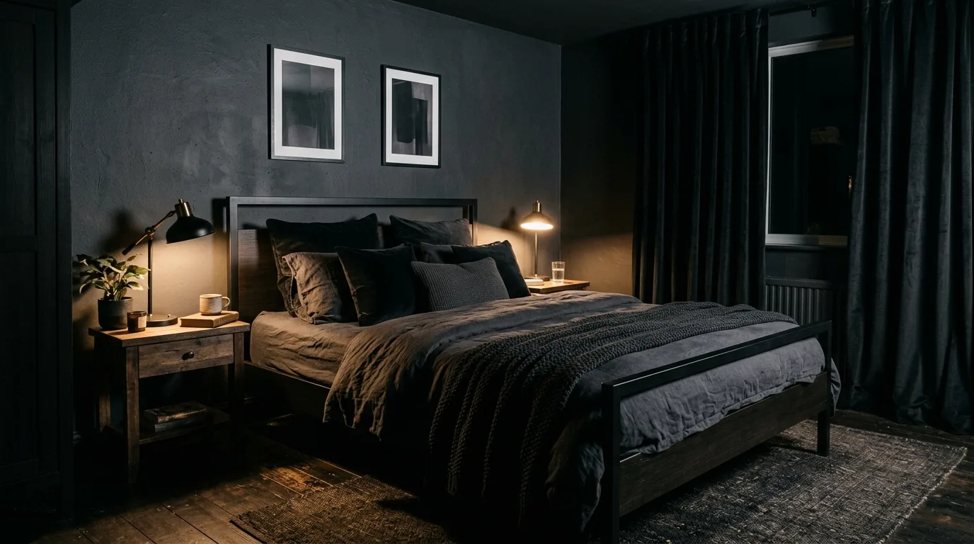 Add warm wood tones nearby for 11 Modern Black Bedframe Bedroom Ideas for a Bold Statement