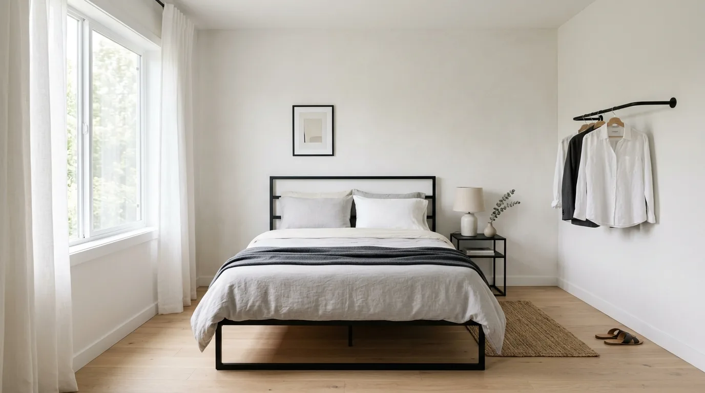 Use soft layered neutrals for 11 Modern Black Bedframe Bedroom Ideas for a Bold Statement
