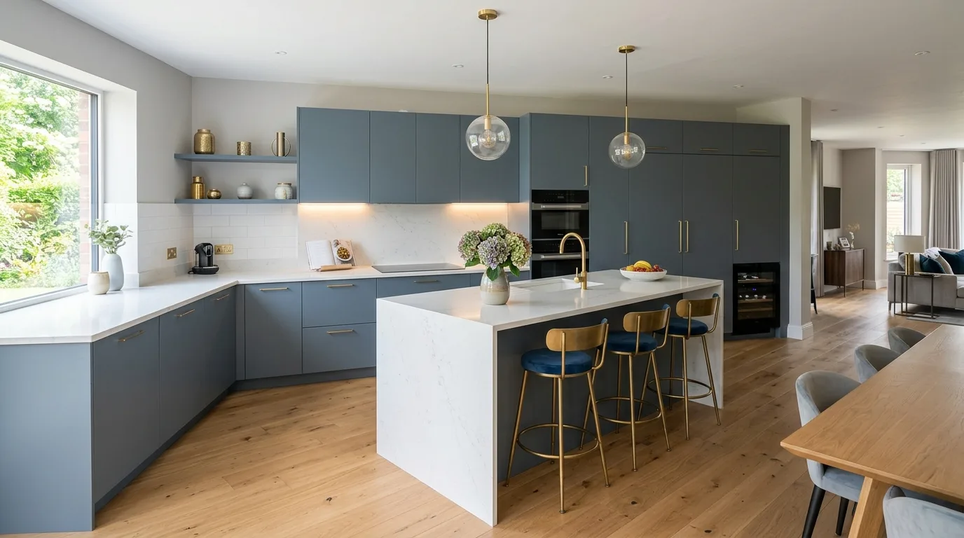 Aim for softness, not drama for 13 Calming Blue Gray Kitchen Cabinets for a Serene Look