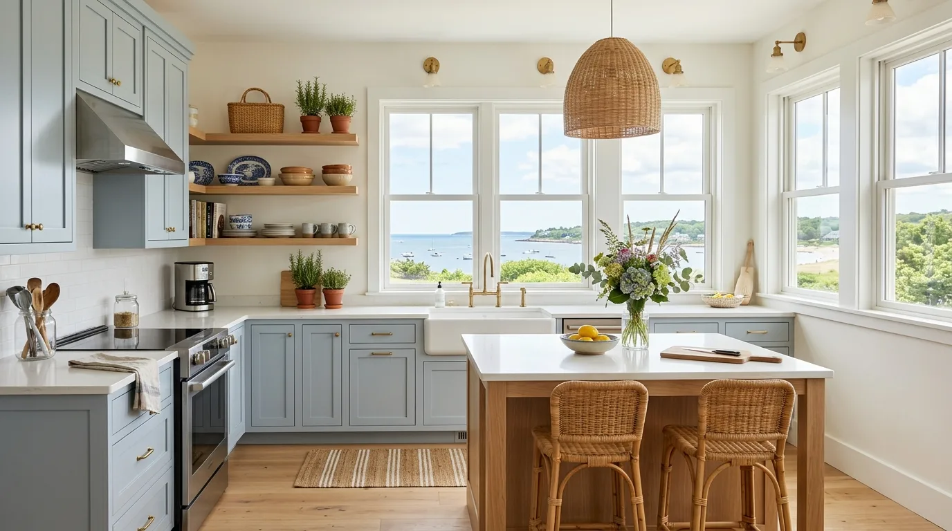 Let natural light amplify the softness for 13 Calming Blue Gray Kitchen Cabinets for a Serene Look