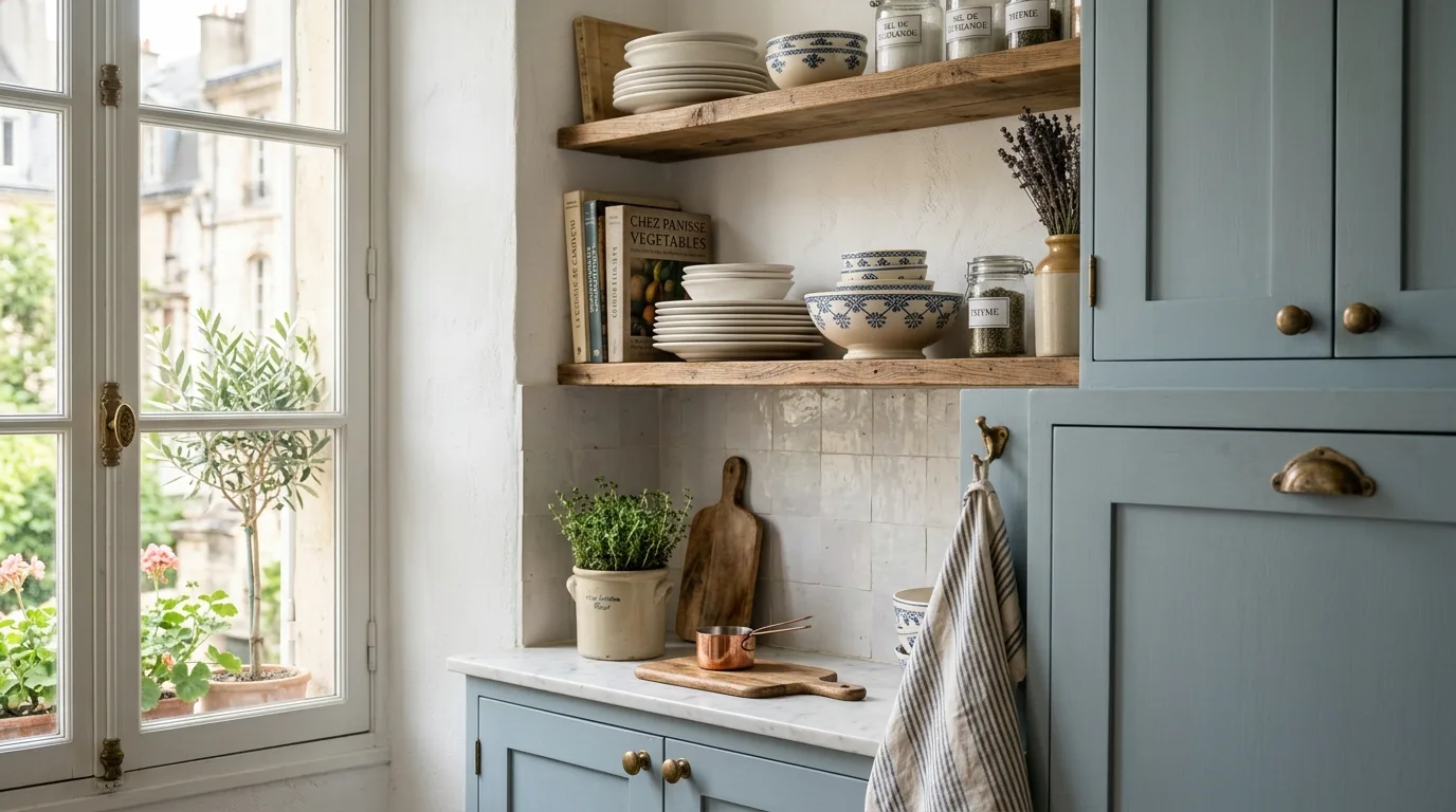 Use vintage-inspired hardware for charm for 13 Calming Blue Gray Kitchen Cabinets for a Serene Look