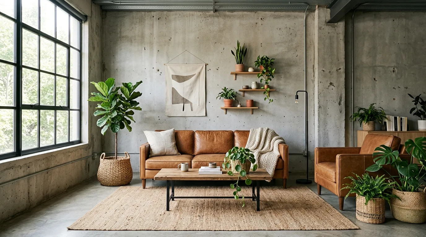 Use one vintage-style rug as a connector for 14 Trendy Boho Industrial Living Room Ideas for Urban Style