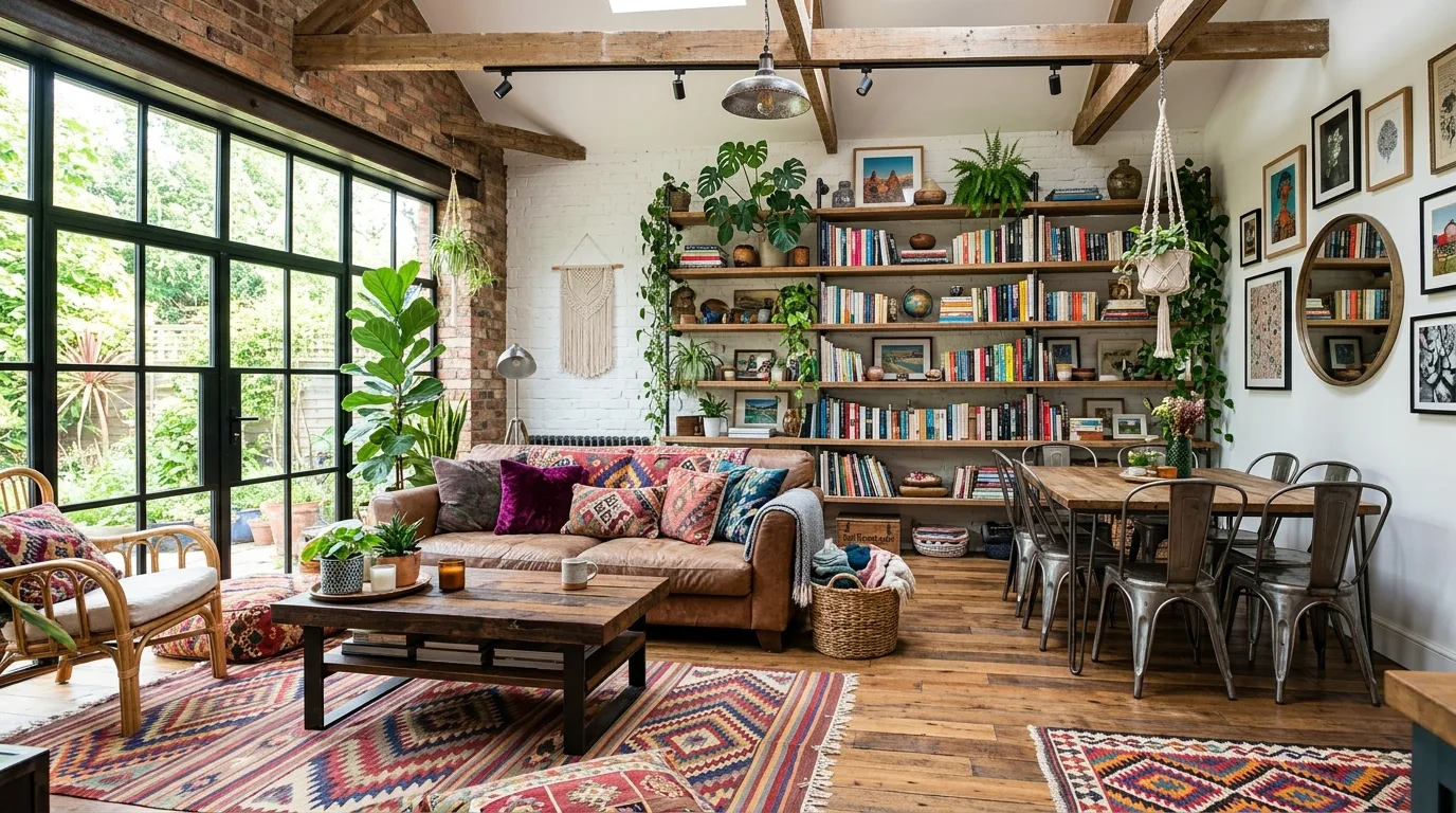 Use greenery and textiles to soften bold architecture for 14 Trendy Boho Industrial Living Room Ideas for Urban Style