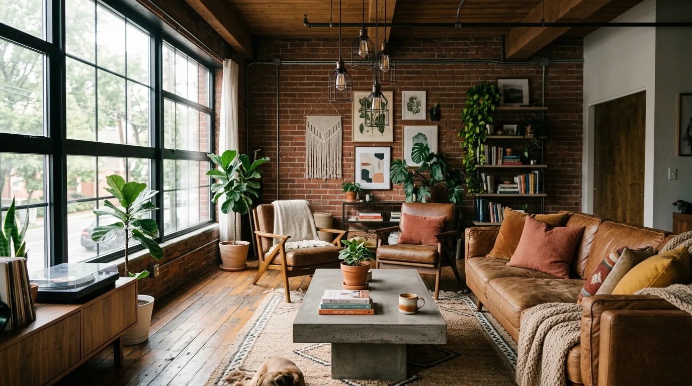 Use plants generously for 14 Trendy Boho Industrial Living Room Ideas for Urban Style