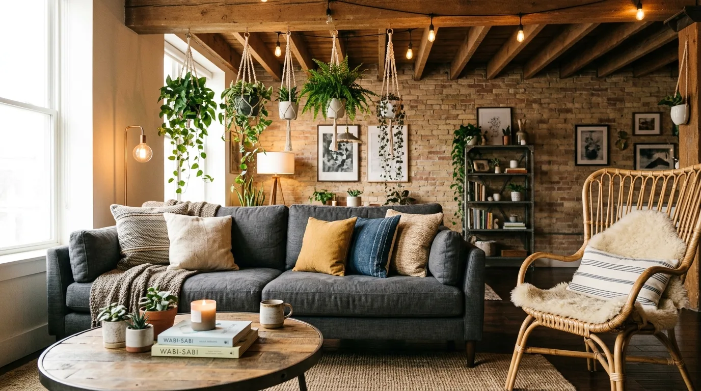 Mix wood and metal throughout for 14 Trendy Boho Industrial Living Room Ideas for Urban Style