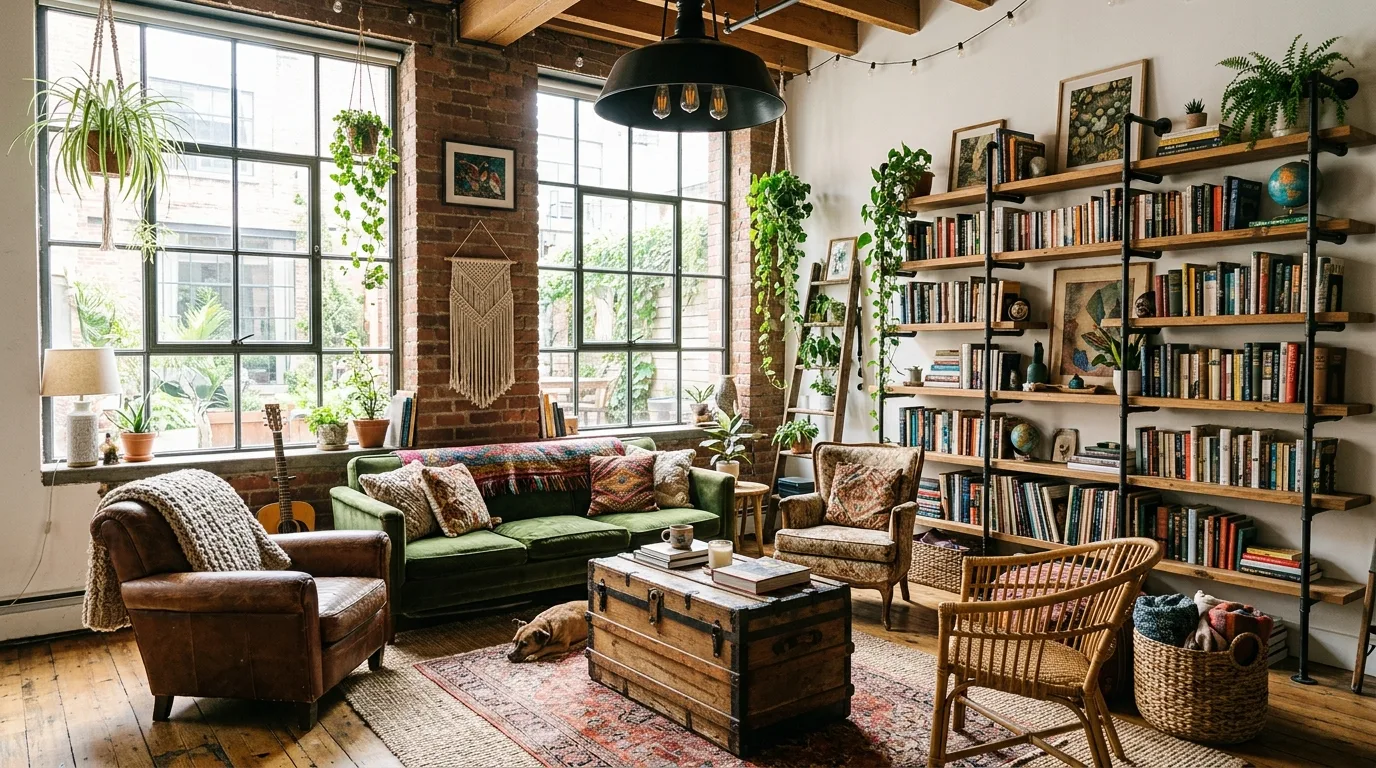 Use lighting to shape the mood for 14 Trendy Boho Industrial Living Room Ideas for Urban Style