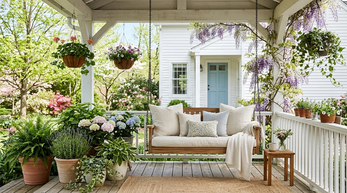 Bring in lanterns or simple decor accents for 13 Bright Spring Porch Ideas to Refresh Your Home's Entrance