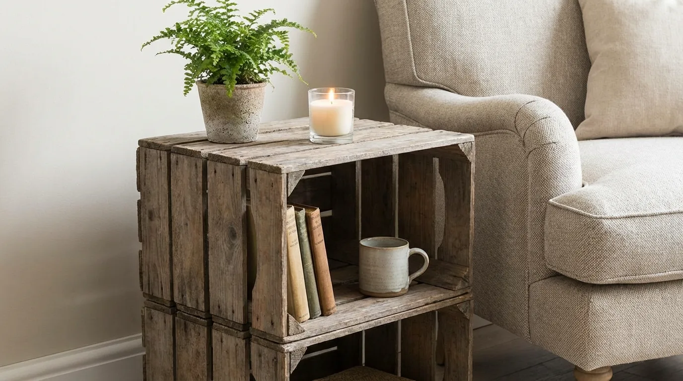 Repurpose crates into side tables for 12 Budget DIY Patio Decoration Ideas for Summer Entertaining