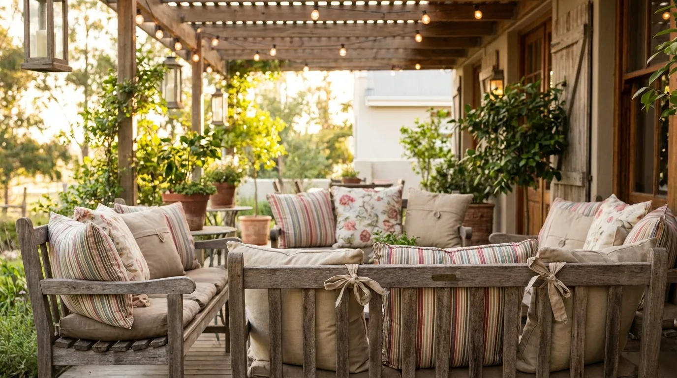 Sew or layer inexpensive outdoor pillows for 12 Budget DIY Patio Decoration Ideas for Summer Entertaining