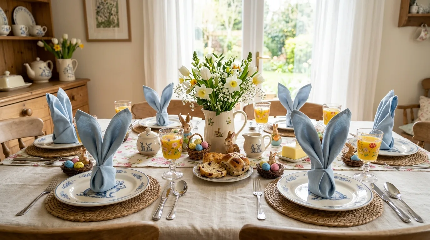 Add decorative eggs to the centerpiece for 11 Charming Easter Decor Ideas for a Beautiful Spring Brunch