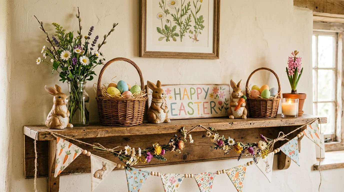 Use natural textures to ground the pastels for 13 Cheerful Easter Decor Ideas for a Hoppy Spring Home