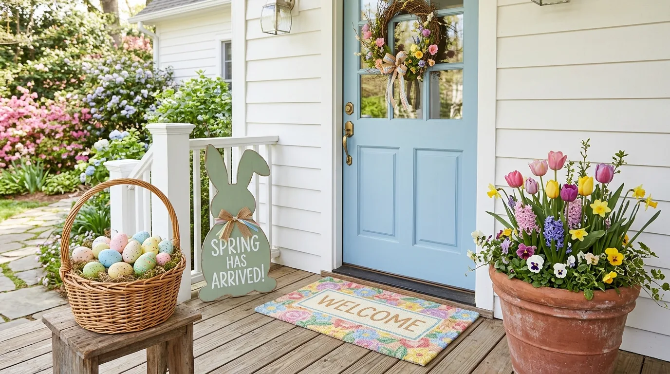 Use a tiered tray for a playful display for 13 Cheerful Easter Decor Ideas for a Hoppy Spring Home