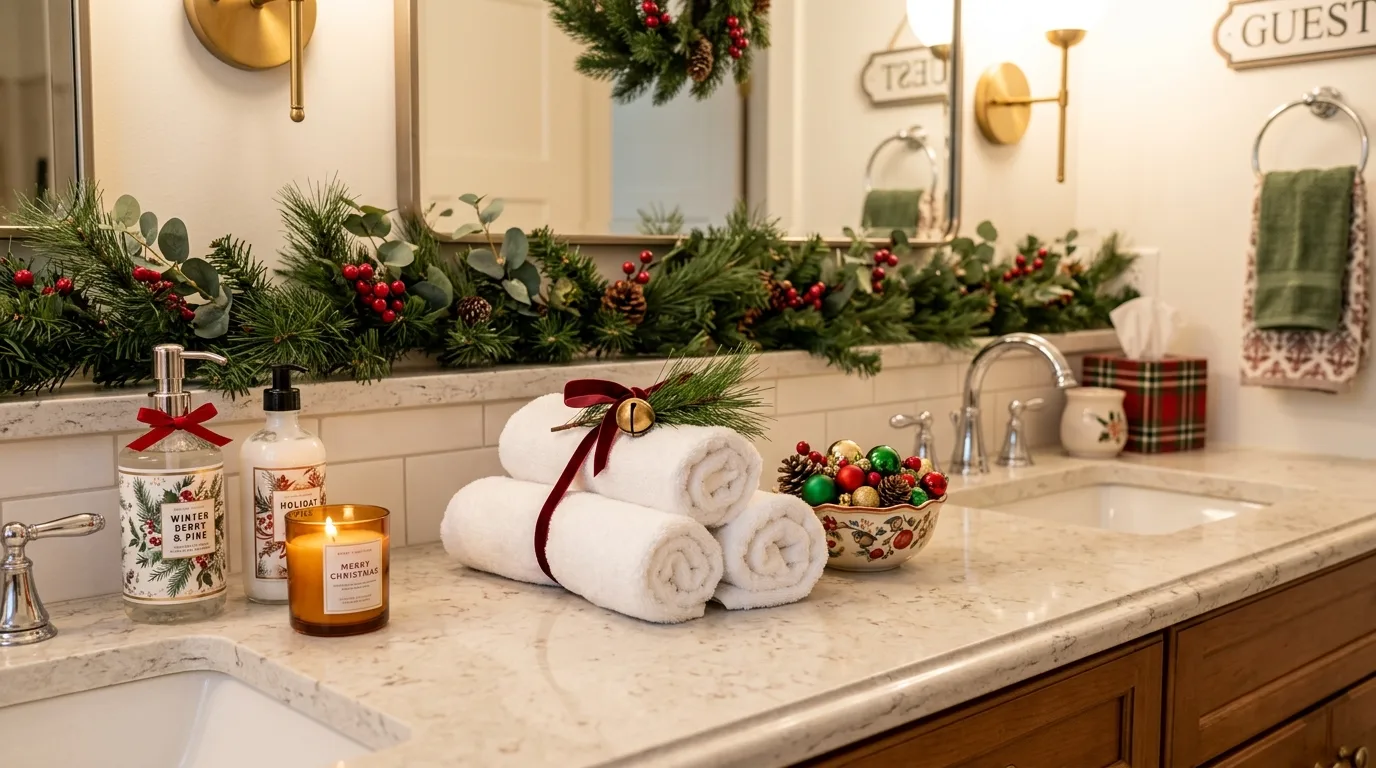 Keep it fresh and uncluttered for 11 Unexpected Christmas Bathroom Decor Ideas for Guests