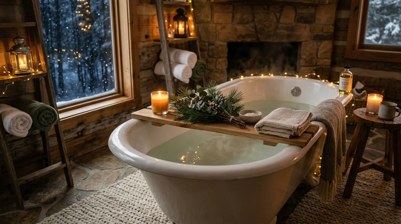 Add a small vase of evergreen for 11 Unexpected Christmas Bathroom Decor Ideas for Guests